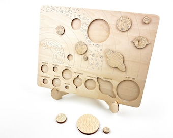 Handcrafted Wooden Solar System Puzzle, Fun & Educational Learning Experience for Kids,  Homeschool and Classroom Toy, Montessori Activity