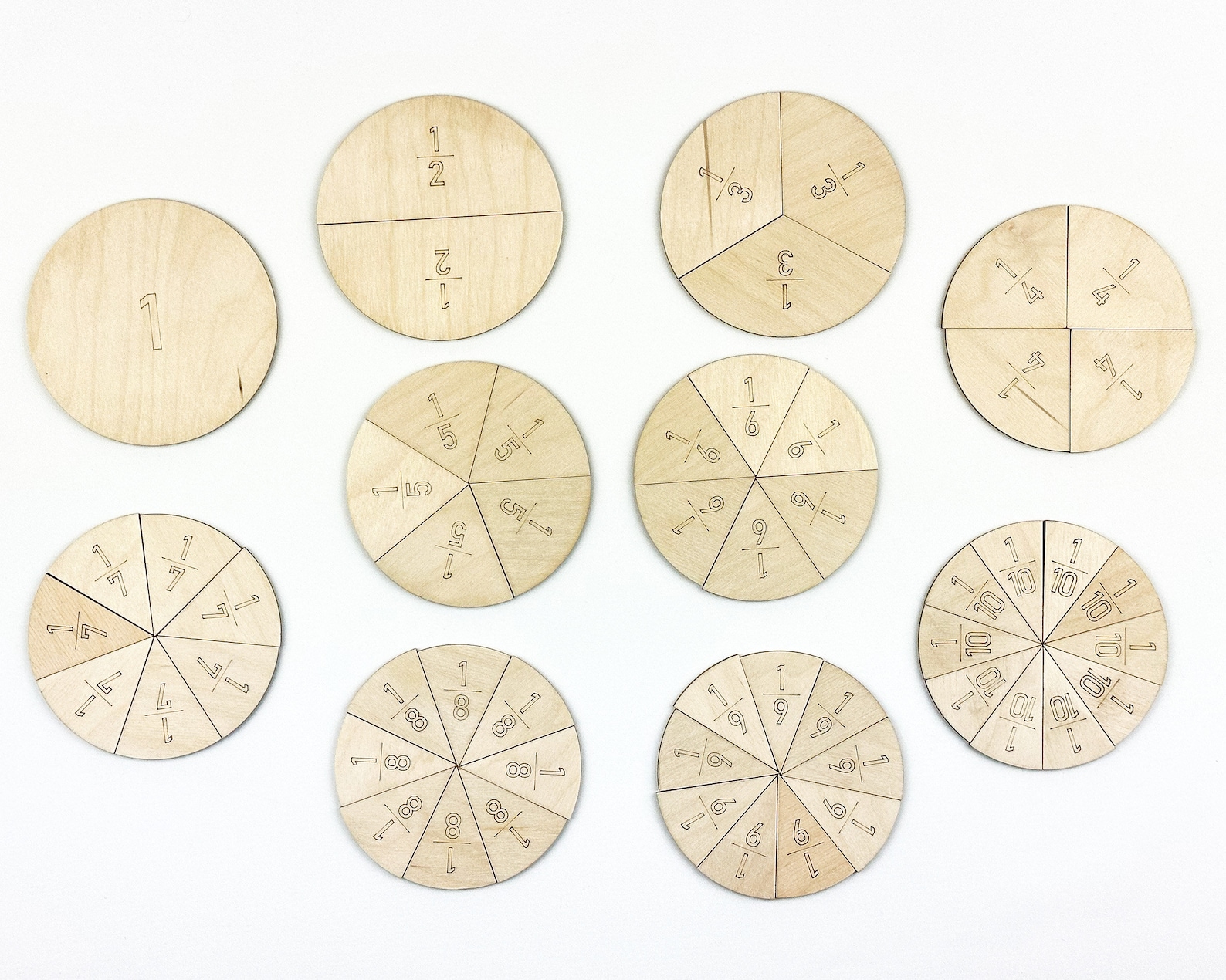 Wooden Fraction Learning Circle Kit, Math Education Toolset, Math ...