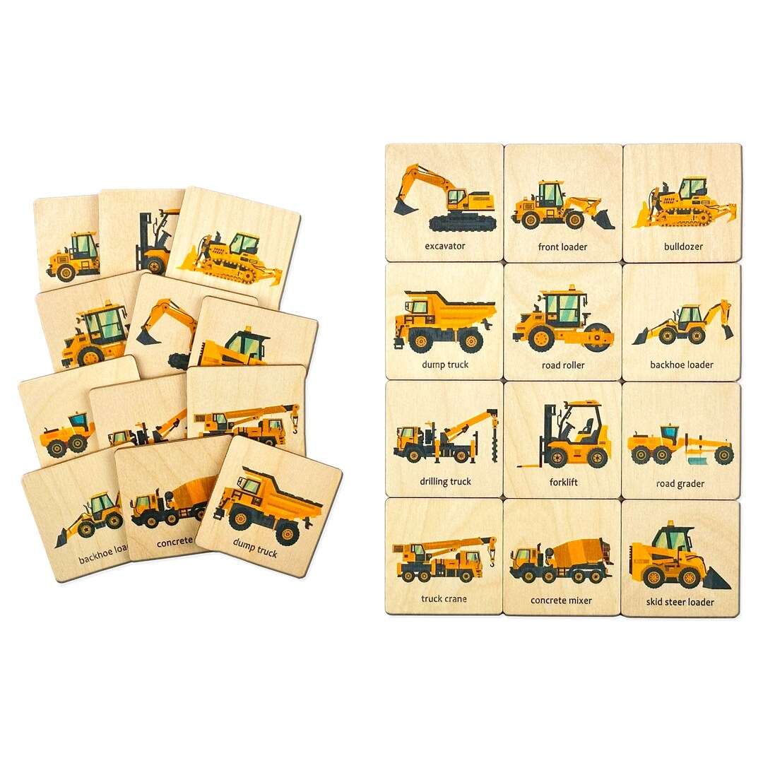 Wooden Construction Truck Memory Game – Montessori Matching Cards for ...