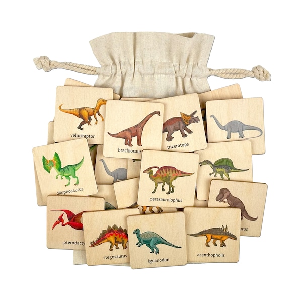 Wooden Dinosaurs Matching Cards | 1 2 3 4 Year Old Montessori Materials for Toddler | Toddler Gift | Gift for Kids | First Birthday Gift