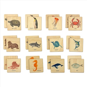 Jeu de mémoire animaux de l'océan Montessori en bois | Jeu d'association d'animaux marins | Jouets Montessori pour bébé | Cadeau pour neveu | Cadeau d'anniversaire pour garçon