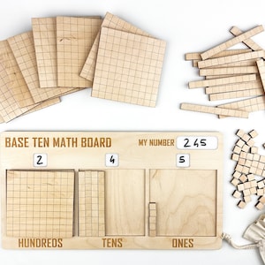 Wooden Base 10 Math Board, Math Manipulatives, Learning number of Digits, Homeschool, Place Value, Subtraction, Addition, Back to School