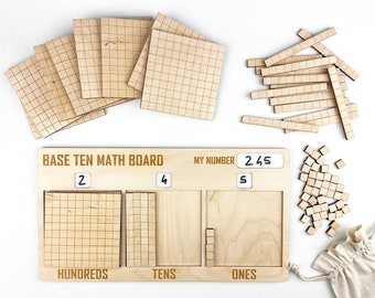 Wooden Base 10 Math Board, Math Manipulatives, Learning number of Digits, Homeschool, Place Value, Subtraction, Addition, Back to School