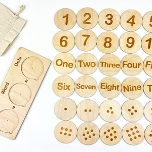 Montessori Wooden Number Matching Board, Number Recognition Activity for Preschool Kid, Homeschool & Classroom Material for Learning Numbers