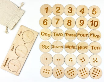 Montessori Wooden Number Matching Board, Number Recognition Activity for Preschool Kid, Homeschool & Classroom Material for Learning Numbers