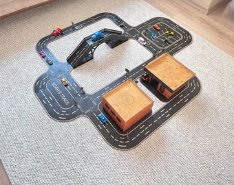 Wooden Car Road Track, Road Track for HotWheels ,Race Car Track, Puzzle Road for Toy Cars, Personalised Baby Boy Gift, Nephew Grandson Gift
