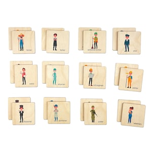 Montessori Professions Wooden Tiles, Preschooler Homeschool Kindergarten Community Helpers Matching Game, Toddler Gift, Nephew Gift, No:1