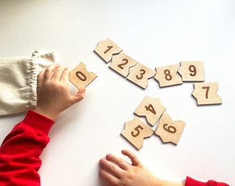 Montessori Wooden Number Puzzle, Handmade Wood Matching and Counting Puzzle, Educational and Homeschool Preschool Toys for Kids Number 0-9