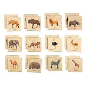 Wooden Safari Animals Memory Game | Montessori Toy | Baby Shower Gift | Homeschool Preschool Activity | Stocking Stuffer | Gift for Nephew