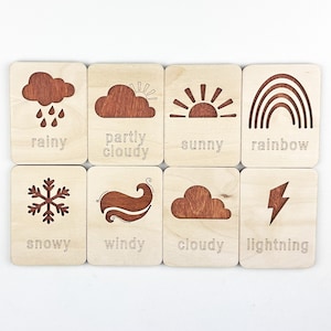 Cartes flash météo Montessori en bois, cartes flash pour les tout-petits et les enfants d'âge préscolaire, matériel d'apprentissage météo, matériel Montessori Homeschool