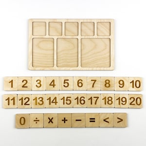 Wood Math Machine Wooden Maths Board With Numbers and Symbols, Addition and Subtraction ...