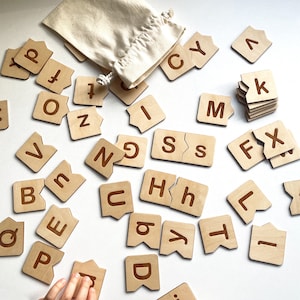 Wooden Alphabet Puzzle • Wood Uppercase & Lowercase Matching Puzzle • Homeschool, Preschool Toys for Toddlers • Wooden Alphabet Letter Set
