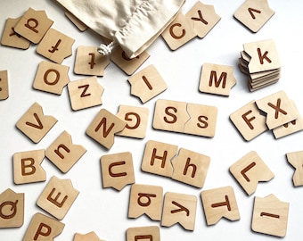 Wooden Alphabet Puzzle • Wood Uppercase & Lowercase Matching Puzzle • Homeschool, Preschool Toys for Toddlers • Wooden Alphabet Letter Set