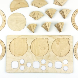 Wooden Fraction Manipulation Board, Montessori Math Manipulation, Fraction Set for Homeschool and Classroom Learning, Back to School