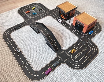 Personalizable Wooden Car Track: Montessori Road Track Puzzle for Kids, Race Car Track, Personalised Baby Gift - Perfect for Hot Wheels Play