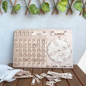Montessori Calendar for Kids, Toddler Learning Calendar, Wooden Perpetual Calendar, Wooden Chore Chart, Educational Gift, Back to School