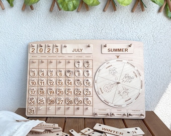Montessori Calendar for Kids, Toddler Learning Calendar, Wooden Perpetual Calendar, Wooden Chore Chart, Educational Gift, Back to School