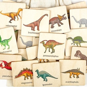 Wooden Dinosaurs Matching Cards | 1 2 3 4 Year Old Montessori Materials for Toddler | Toddler Gift | Gift for Kids | First Birthday Gift