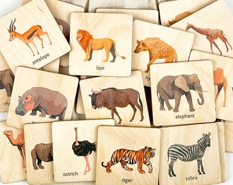 Wooden African Animals Memory Game | Safari Animals Montessori Toys | Homeschool Activity | Toddler Gift | Nephew Gift | Birthday Boy Gift