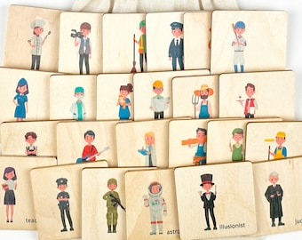 Wooden Montessori Job Occupation Flash Card, Preschool Homeschool Activity for Kid, Educational Toys for Toddlers , Kids Learning Toys