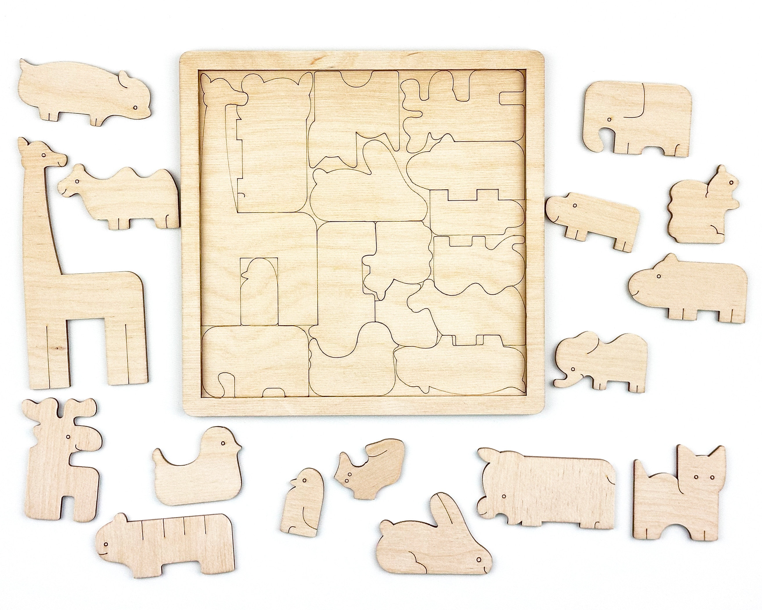 Wooden Animal Jigsaw Puzzle, Preschool Educational Activity for Kids ...