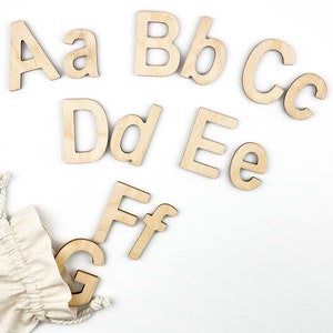 Letras superiores e inferiores de madera, alfabeto inglés, conjunto de maderas ABC dobles, letras preescolares y de educación en el hogar, regalo de cumpleaños para niños