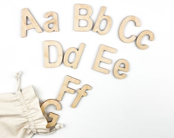 Wooden Upper and Lower Letters, English alphabet, Set of Double ABC woods, Preschool and Homeschooling Letters, Birthday Gift for Kid
