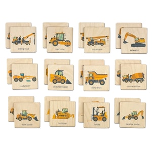 Montessori Wooden Construction Truck Car Memory Game, Construction Birthday Gift, Homeschool Preschool Activity, Gift for kids, Toddler Gift