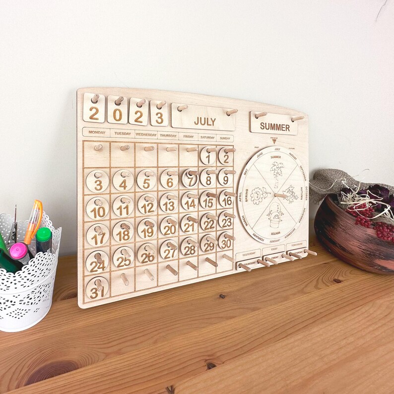 Montessori Calendar for Kids, Toddler Learning Calendar, Wooden Perpetual Calendar, Wooden Chore Chart, Educational Gift, Back to School image 9