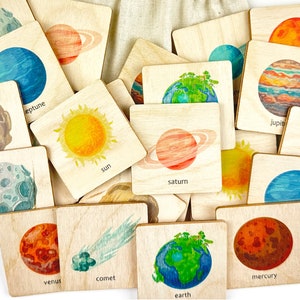 Montessori Wooden Space Memory Game, Solar System Matching Game, Homeschool Preschool Kindergarten Activity, First Birthday Gift, Niece Gift