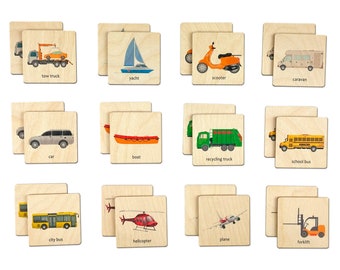 Vehículos de transporte de madera Montessori juego de memoria  Tarjetas de emparejamiento para bebés Juguetes educativos para niños  pequeños