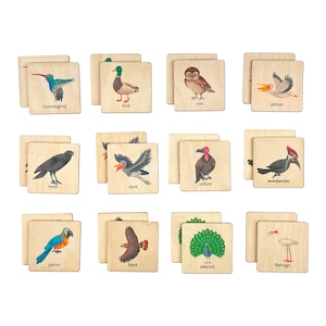 Jeu de mémoire oiseaux en bois Montessori, 1 2 3 4 ans, matériaux Montessori, cartes flash en bois, cadeau d'école à la maison, cadeau d'anniversaire pour tout-petit
