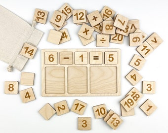 Wooden Maths Board with Numbers and Symbols, Addition and Subtraction Learning, Wood Math Manipulative, Homeschool Resources, Back to School