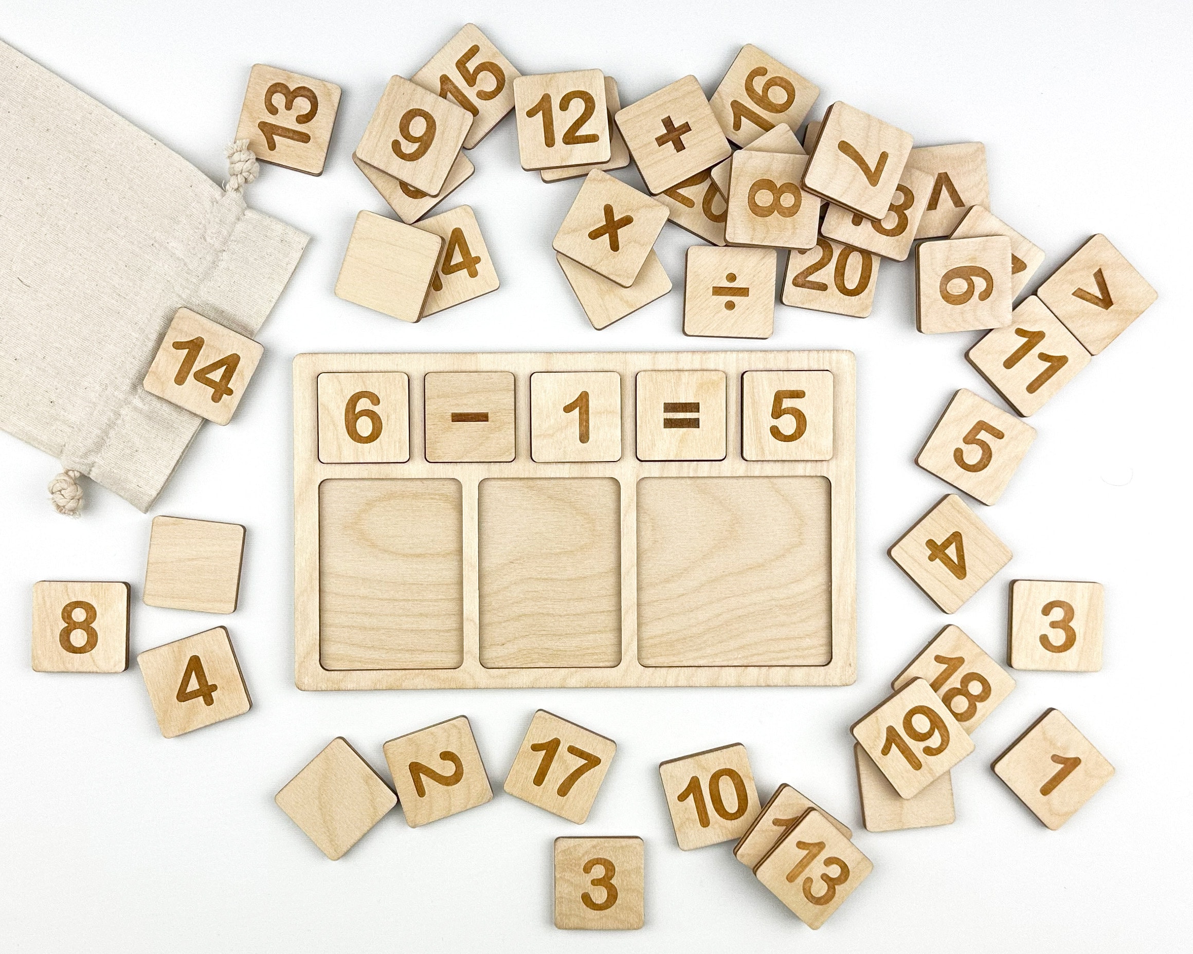 Wood Math Machine Wooden Maths Board With Numbers and Symbols, Addition and Subtraction ...