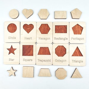 Cartes Flash de formes en bois, ensemble de formes géométriques et de noms sur des cartes en bois robustes, cartes de forme pour tout-petits, fournitures scolaires à la maison, puzzle de forme