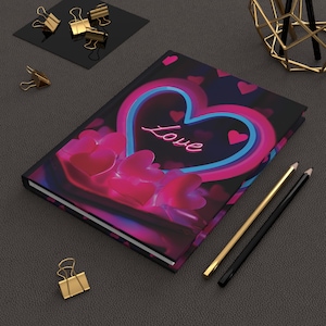 Neon Pink Heart Love Journal - 5x8 Romantic-Themed Lined Notebook, 150 Pages for Journaling, Writing, or Gifting
