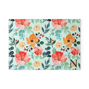Floral Glass Cutting Board: Personalized Kitchen Decor, Chef Gift