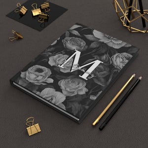 Custom Name, Black and White Floral Hardcover Journal, Personalized Diary for Writing, Unique Cute Notebook, Gifts for Writers, Lined
