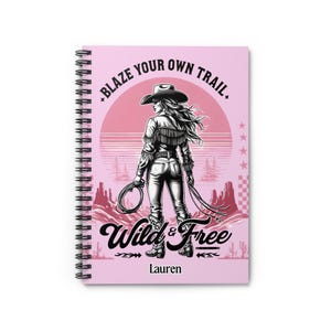 Custom Name Journal, Wild & Free Spiral Notebook - Western Aesthetic Journal for Riders, Cowgirls, Gift for Teens, Birthday, Back to School
