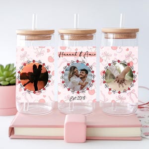 Personalized Photo Glass Tumbler - Couple Gift, Anniversary Gift, Gift for Her, Cute Glass Cup, 16oz Sipper Glass
