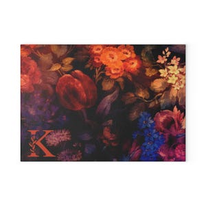 Dark Floral Glass Cutting Board: Personalized Kitchen Decor