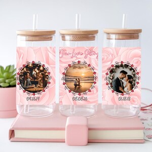 Glazen beker, beker met aangepaste foto, jubileumcadeau, cadeau stel, glazen Libbey-blikje, cadeau voor haar, gepersonaliseerde glazen beker, speciaal