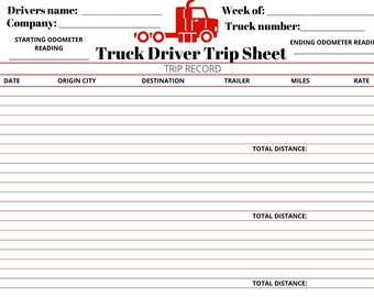 Truck Driver Trip Sheet USA Trucker Trip Sheet Transportation Trip