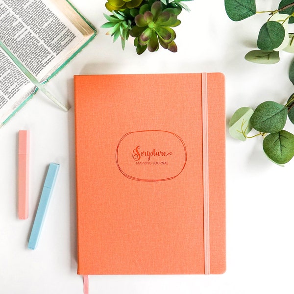 Scripture Mapping Journal | Bible Verse Mapping | Christian Journal for Bible Study | Shell Coral Color