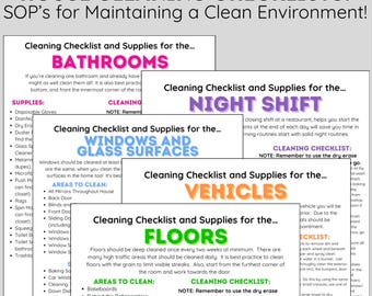 SOP’s for Home Cleaning | Type A Cleaning Checklists for Optimum Efficiency and Cleanliness | Clean 5 Zones - including vehicles!
