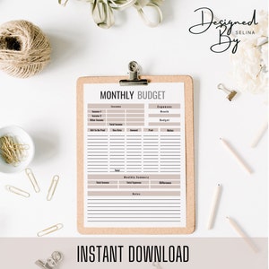 Monatlicher Budget-Tracker, druckbares monatliches Budget, Budgetierung, Finanz-Tracker, PDF-Download, 8,5 x 11 Farbe Dusty Beige