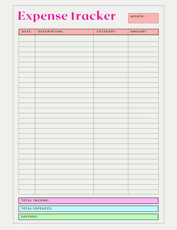 Colorful Budget and Expense Tracker Etsy