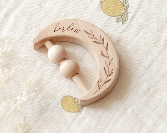 Personalized Wooden Moon Rattle Toy | Custom Name, Keepsakes, Montessori Toy, Grasping Toy, Baby Toy, Baby Gift, Sensory, Baby Shower Gift