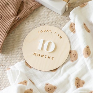 Wooden Circle Boho Interchangeable Milestone Cards | Custom Name Set | Baby Monthly Milestone Marker | Baby Shower Gift | Boho, Sustainable