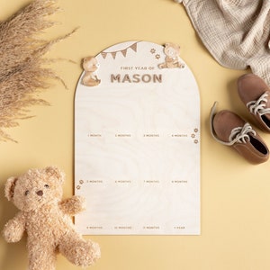 Personalized My First Year Photo Sign | Custom Name My First Year Sign, Wooden One Year Milestone Board, First Birthday Party Decoration
